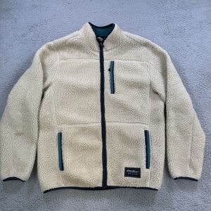 Eddie Bauer Jacket Mens M Beige Sherpa Full Zip Mock Neck Classic Outdoor